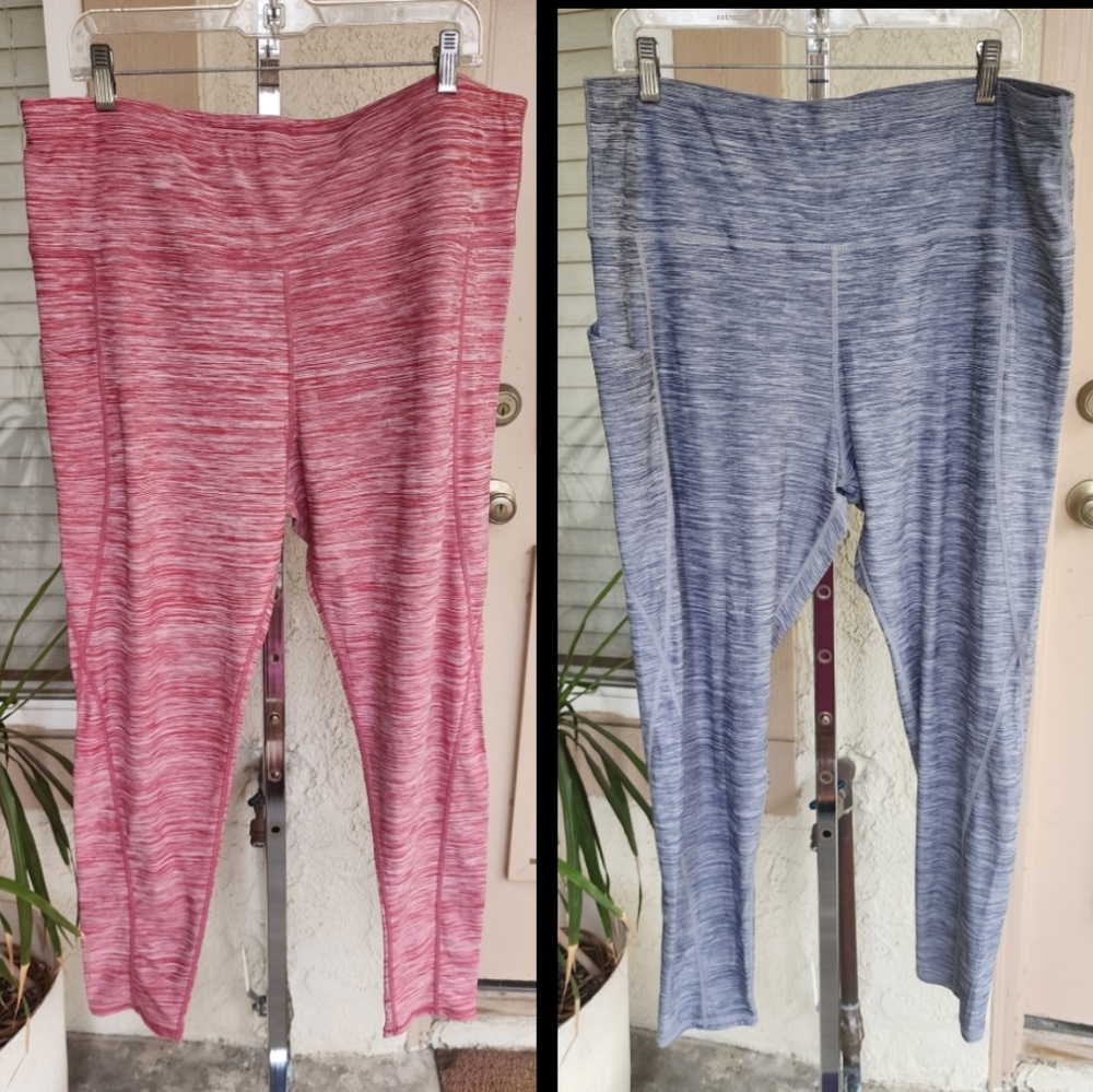 3XL women SPORTS WEAR athletic yoga exercise legging pocket red grey - lot of 2